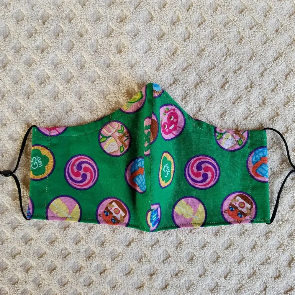Face Mask Green Girls Scouts Way Print Cotton -Adult/Teen- Nose Wire, Pocket